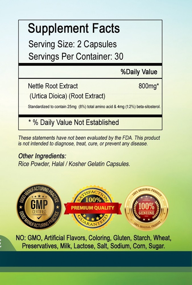 Stinging Nettle Root Extract 800mg Serving - High Strength Caps