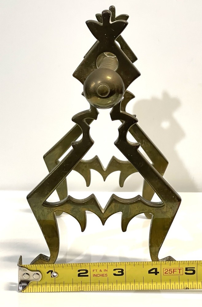 Antique Solid Brass Pair Of Fireplace Fire Dogs