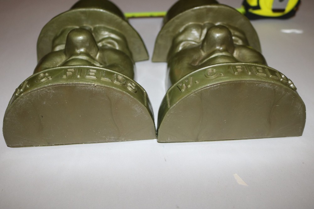 W.C.Fields vintage molded plastic green bookends 8.25 x 4.75" pair