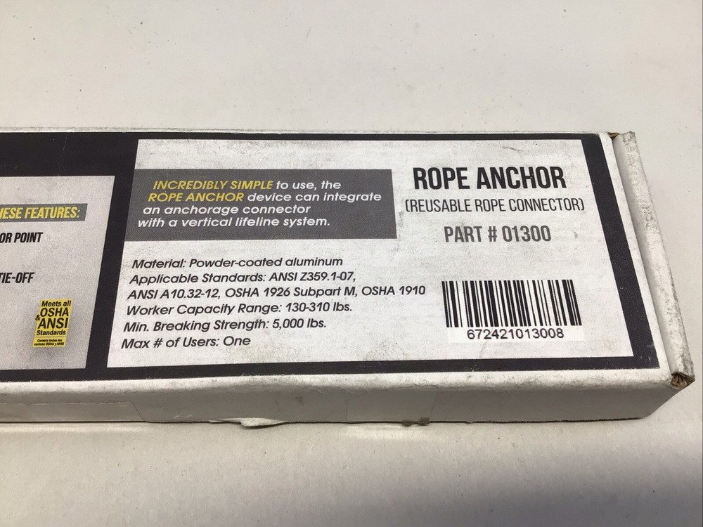 Rope Anchor Guardian Fall Protection Reusable Rope Connector