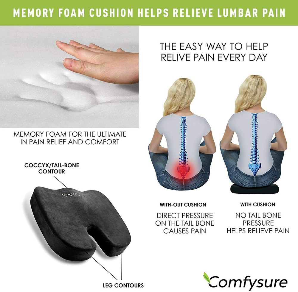 Comfysure Memory Foam Car Seat Cushion Lower back support pillow - Black