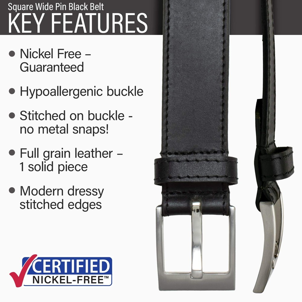 Square Wide Pin Black Belt - 42"