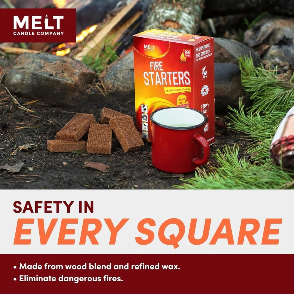 Fire Starter Squares, 160 pcs - Charcoal Fire Starters for Campfires, Grill, ...