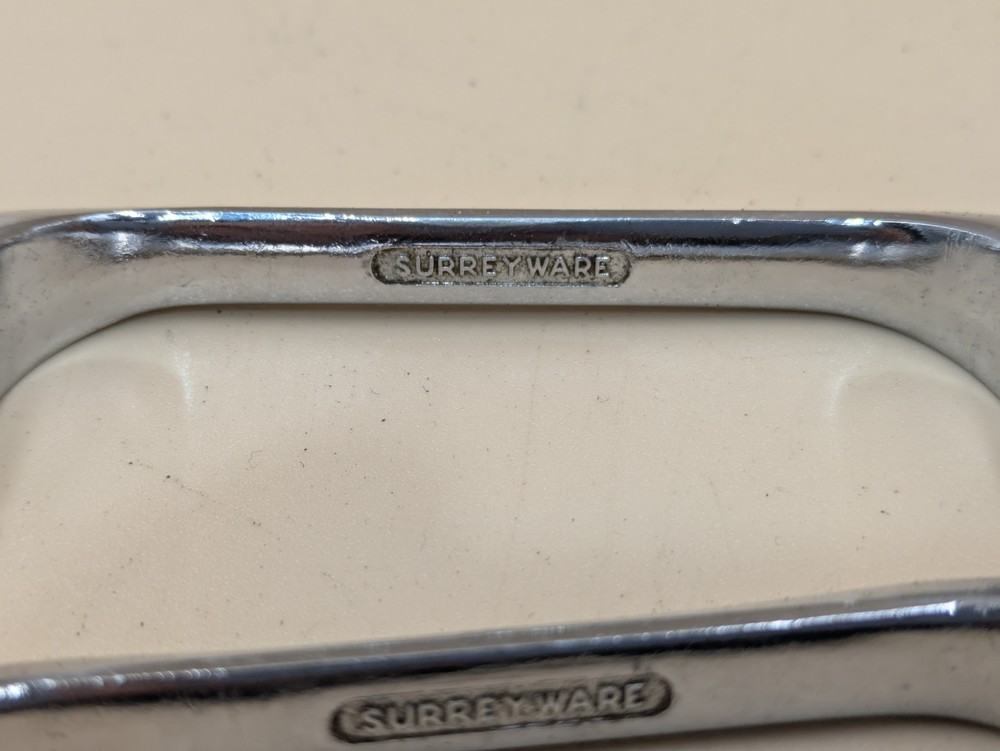 Pair Vintage Surrey Ware Mid Century Kitchen Cabinet Drawer Pull Handle Chrome