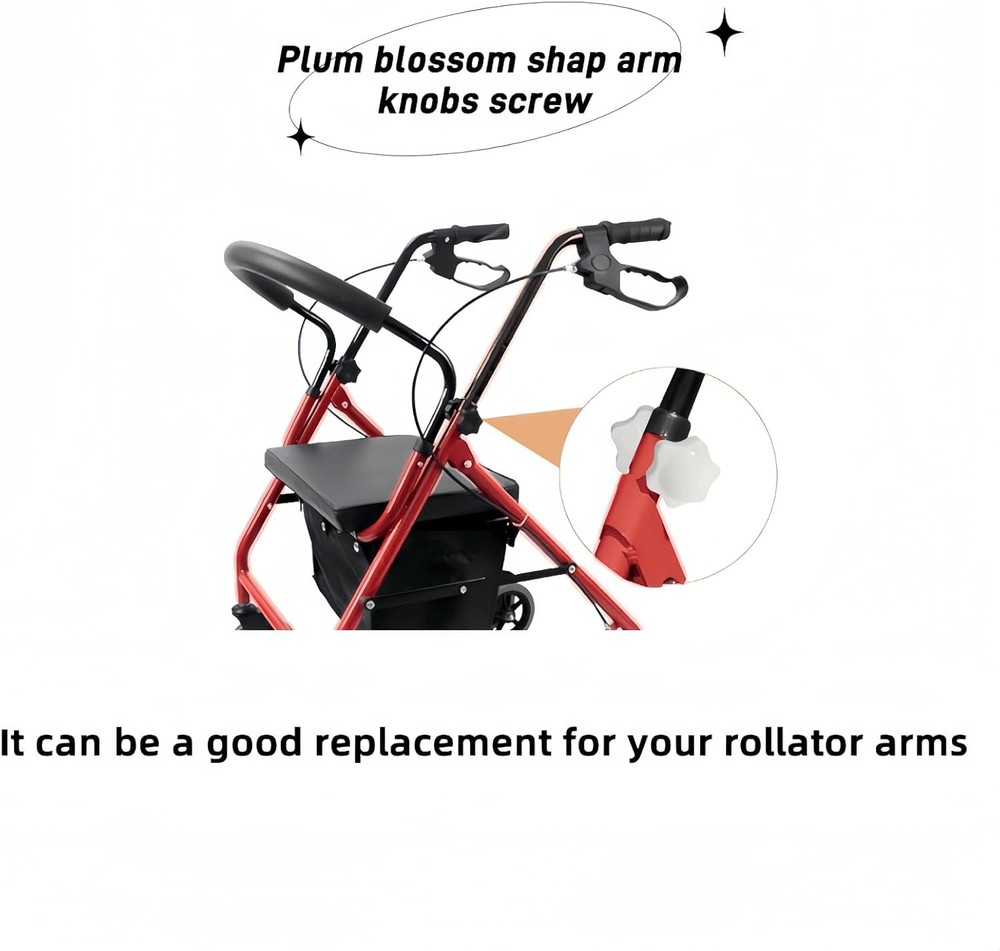 2 Set Replacement Arm Adjustment Knobs,Universal Rollator Hand Grip White