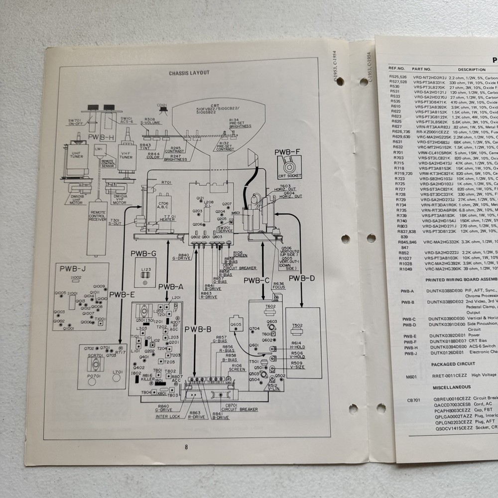 Sharp Electronics Color Television Models C-1953 & C-1954 Service Information