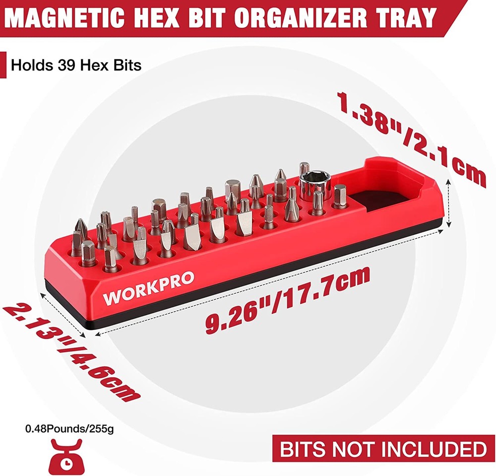 WORKPRO 1/4" Magnetic Hex Bit Organizer Hex Bit&Drill Holder Ferrite Magnet Base