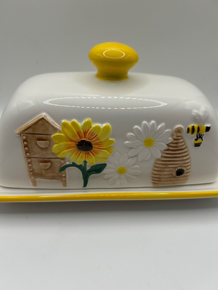 Sunflower and Bee 3D Ceramic Butter Dish with Lid