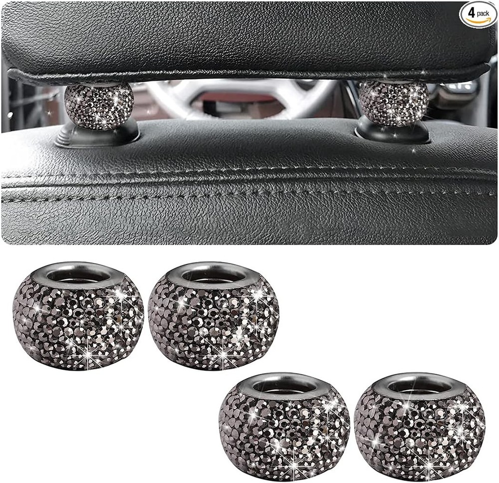 Car Bling Headrest Collars, 4 Pcs Car Head Rest Collars Rings  Bright Black