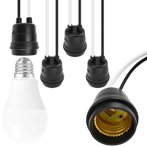 5Pcs Fully Sealed Waterproof Pigtail Lamp Socket | E26/E27 Black Base E27, 5Pcs