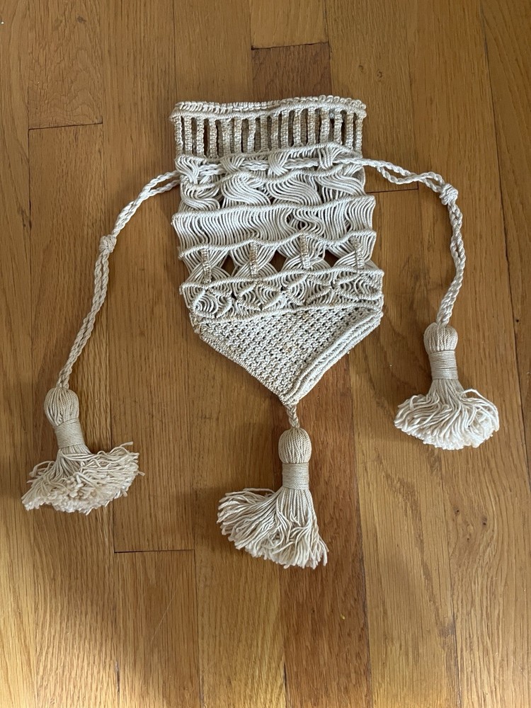 Vintage Crocheted Drawstring Purse  Fringed Tassels
