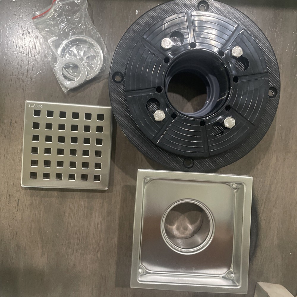 4.33'' Square Floor Shower Drain, Lattice Square Perforated Pattern Brushed Stai