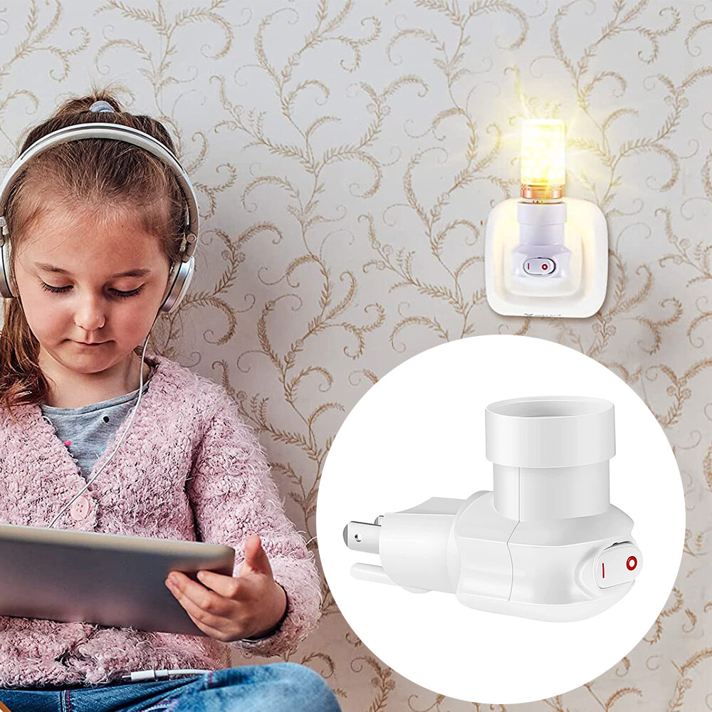 2Pcs Outlet to Socket Adapter E26/E27 Plug-in Light Socket 3-Prong Outlet Socket