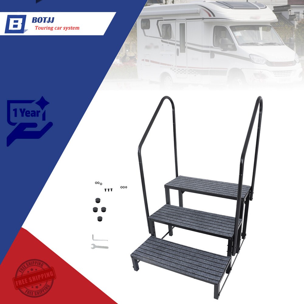 For 3 Step RV Steps with 2 Handrails w/Step Mat 660 lbs Load Capacity