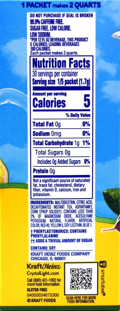 8 12-Quart Boxes Crystal Light Decaf Lemon Iced Tea Drink Mix