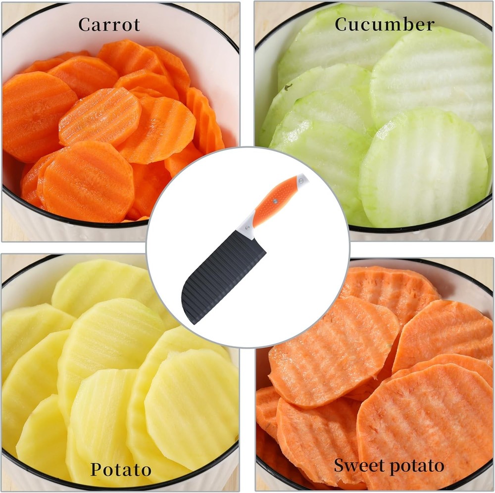 Crinkle Cutter for Veggies, Cut 6.6", Black Blade + Orange Handle