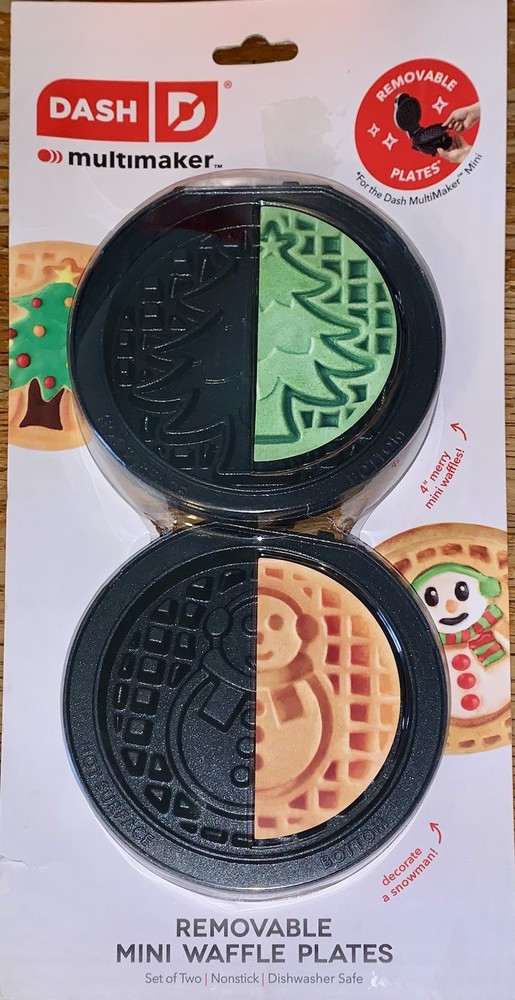 Dash Multimaker Removable Mini Waffle Plates, Snowman & Tree ~ NEW Open Package
