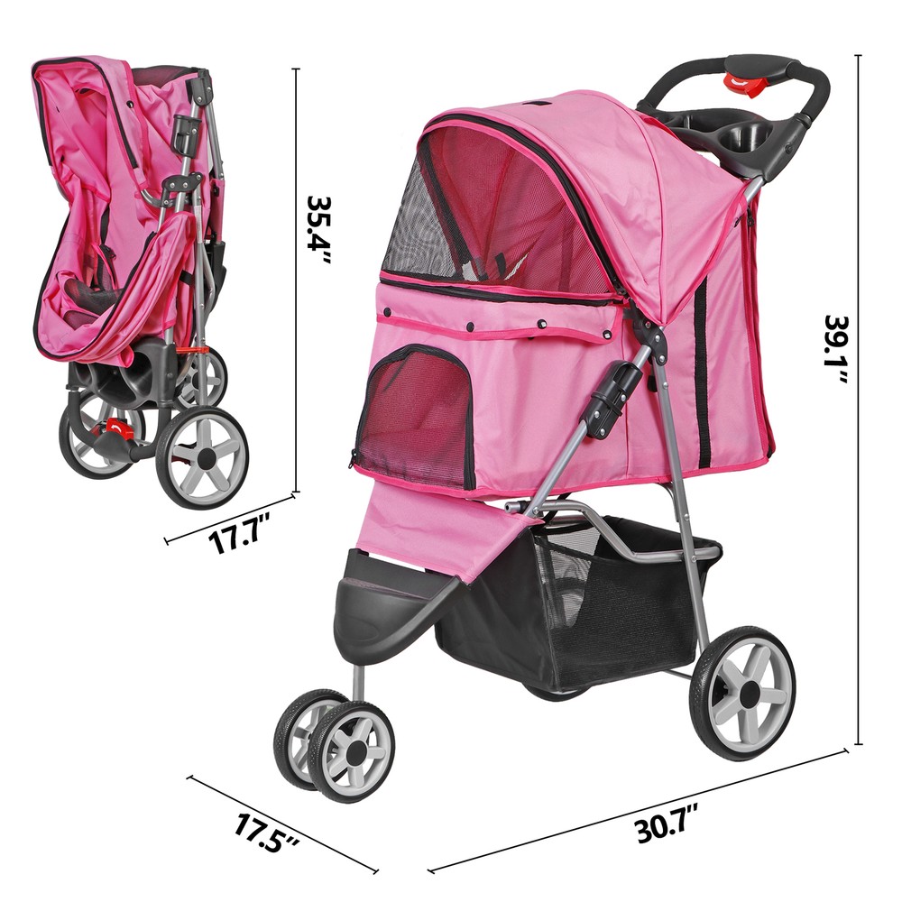 Dog Stroller 3 Wheels Pet Stroller Cat Stroller Lightweight Foldable Portable