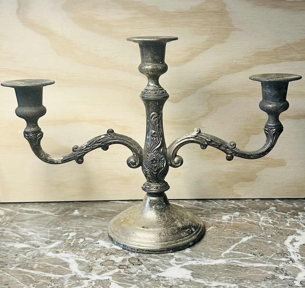 Vintage Silver Plated Three Branch Candleholder