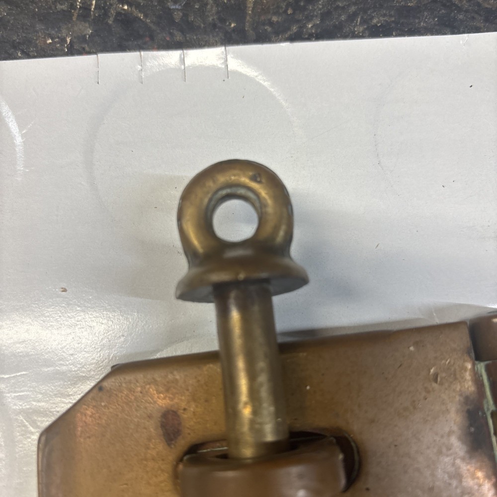 Antique Solid Brass Padlock Hasp Locking Pin Early Industrial Hardware
