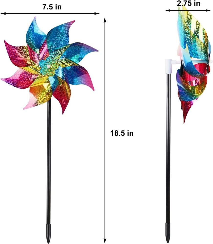 10-Pack Reflective Rainbow Pinwheels - Bird Repellent Solution for Garden Pro...