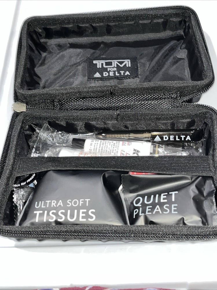 Small Zippered TUMI Case- Delta Airlines- Items Inside, Hard Plastic Case,Black