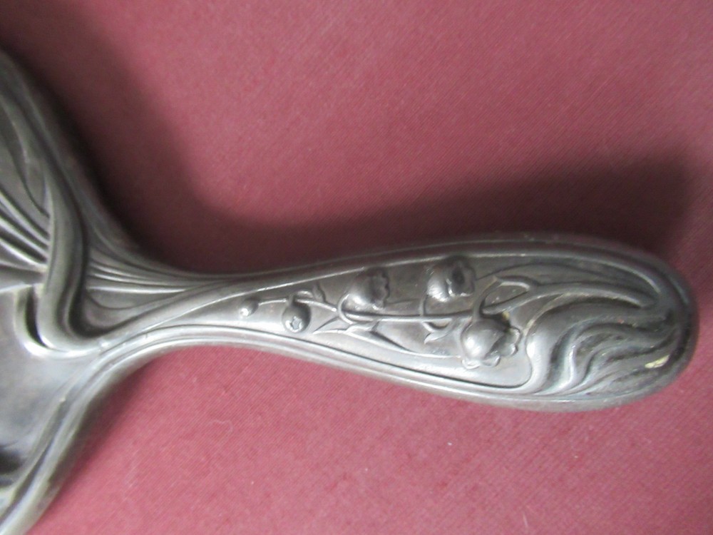 Vintage Silver Plated art nouveau Iris pattern Hand Mirror