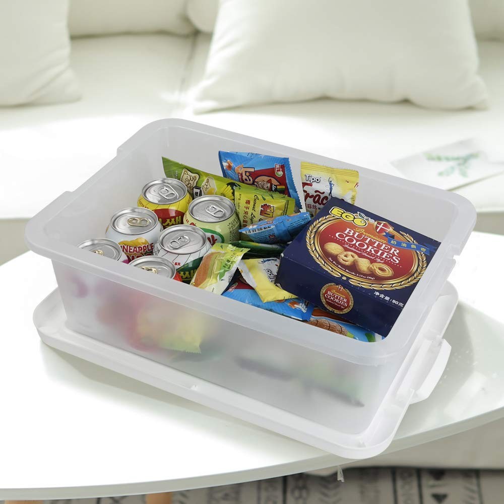Ucake 14 Quart Clear Storage Box, Underbed Plastic Latch Box with White Lids, 2-