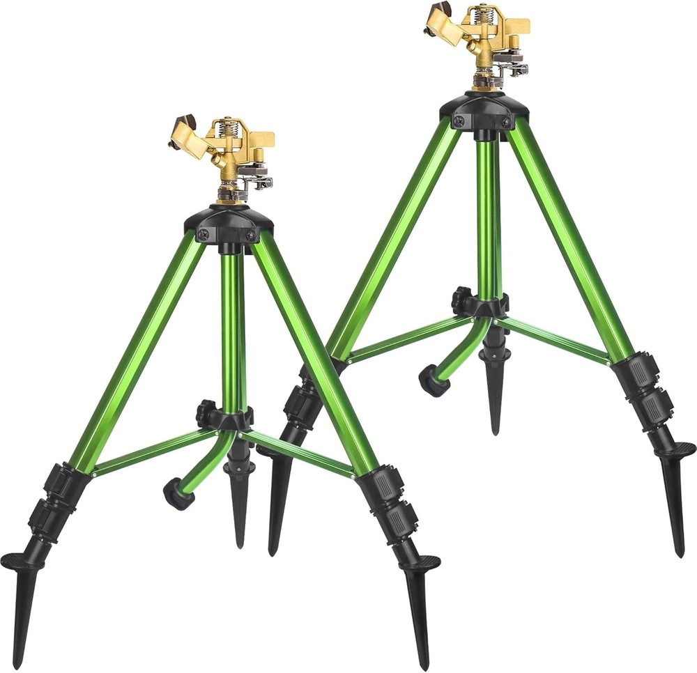 2 Pack Impact Sprinkler on Tripod Base with Stakes Large Area Coverage