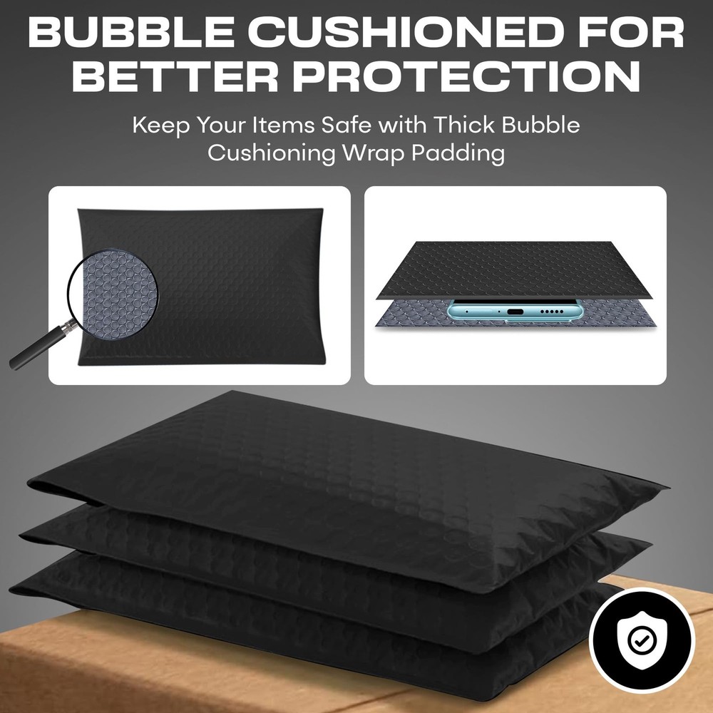 Black Extra Large Poly Bubble Mailers 14.25"x20" / 50 Pack, Jet