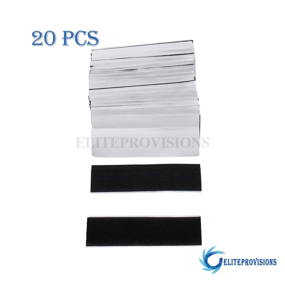 20 Sets Heavy Duty Hook & Loop Black Adhesive Strips Sticky Back Fastener 1x4”