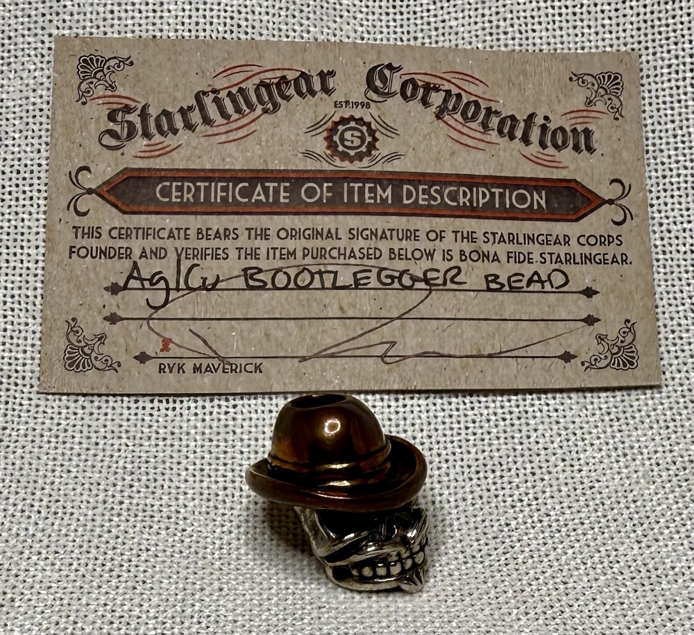 STARLINGEAR BOOTLEGGER BEAD, w/ Certificate Card, Monkey Edge