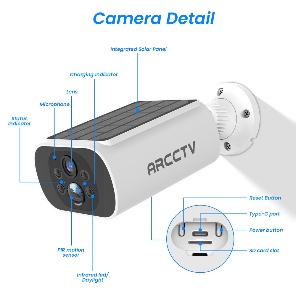 ARCCTV 4 PACK Wireless Security Camera Outdoor Solar Battery Powered Home IP65