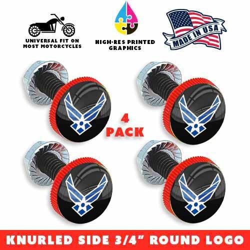 4PACK Red Knurled Custom License Plate Frame Tag Bolt Kit USAF Air Force 🇺🇸
