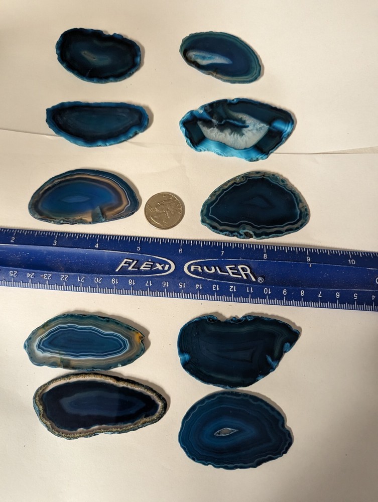 10 large thin agate slices per lot green / blue