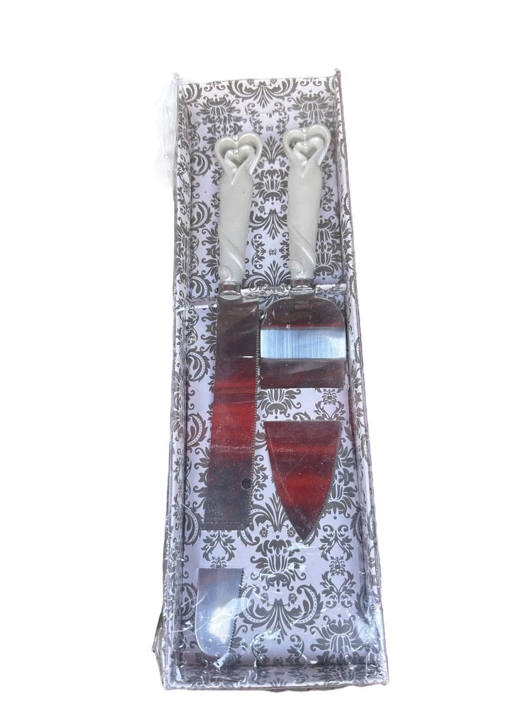 2pc. Hearts Serrated Knife & Cake/Pie Server Wedding Gift Home NWT