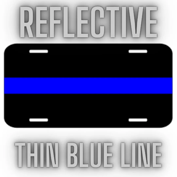 Reflective Thin Blue Line License Plate Tag Support LEO Police