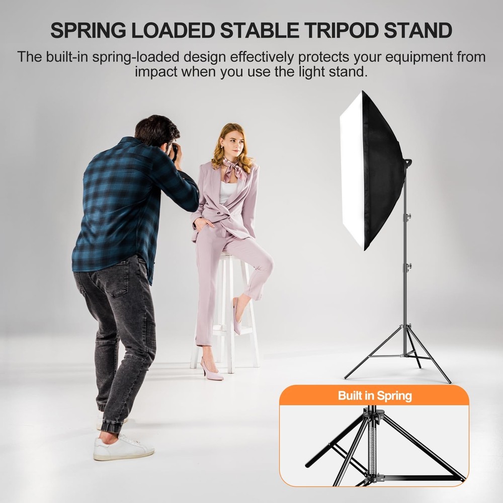 2 Pack Heavy Duty Light Stand 8.5ft, Spring Cushioned, Aluminum Construction,...