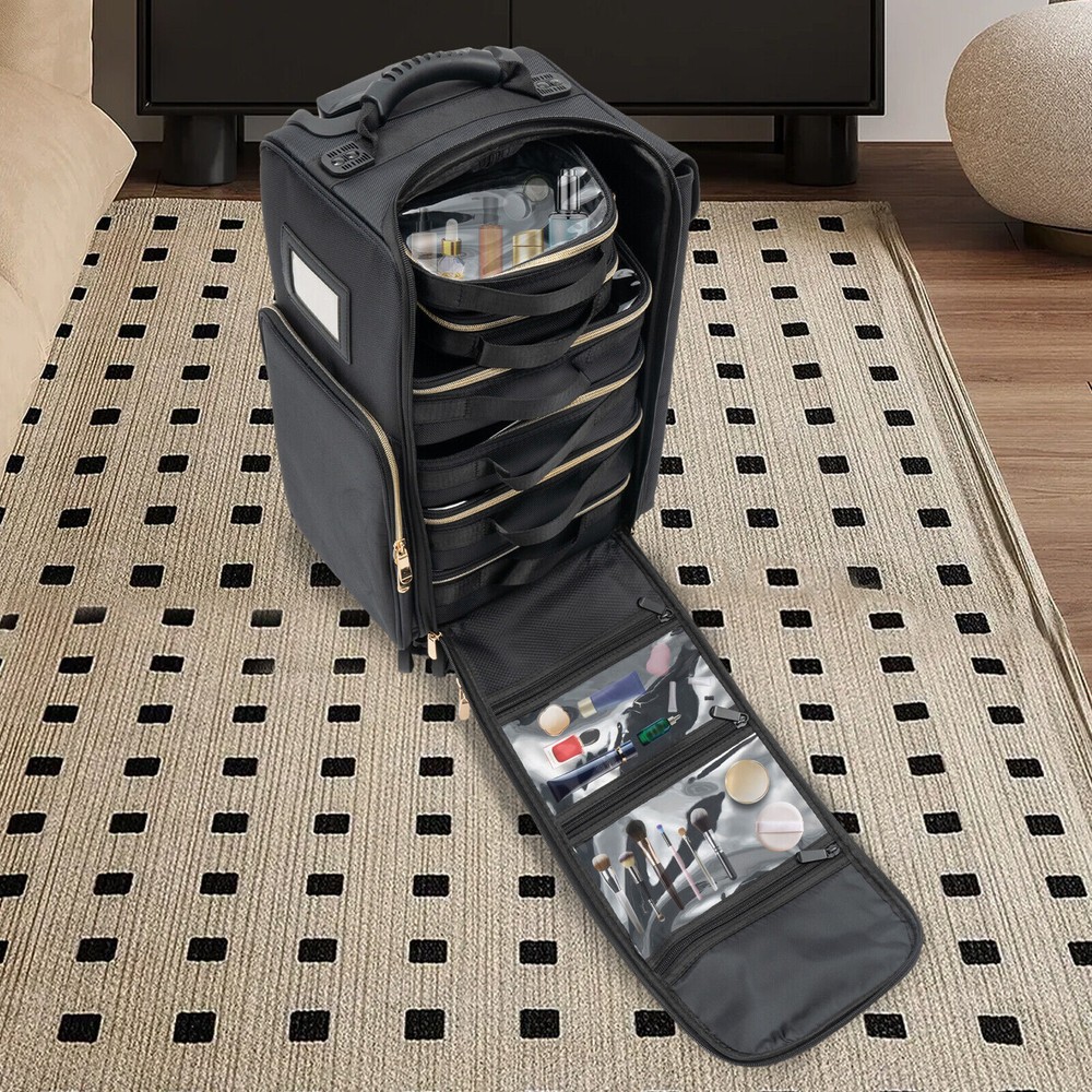 Professional Makeup Case Rolling Makeup Train Case Cosmetic Storage Organizer US