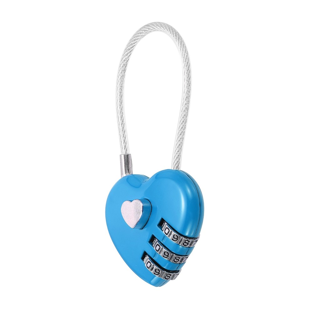 1-Pack Combination Padlock, 3 Digit Heart Shaped Cable Luggage Lock [Blue]