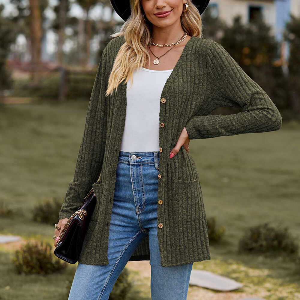 Womens Cardigan Long Sleeve Open Front Draped Sweater Button-Down Basic Cardigan