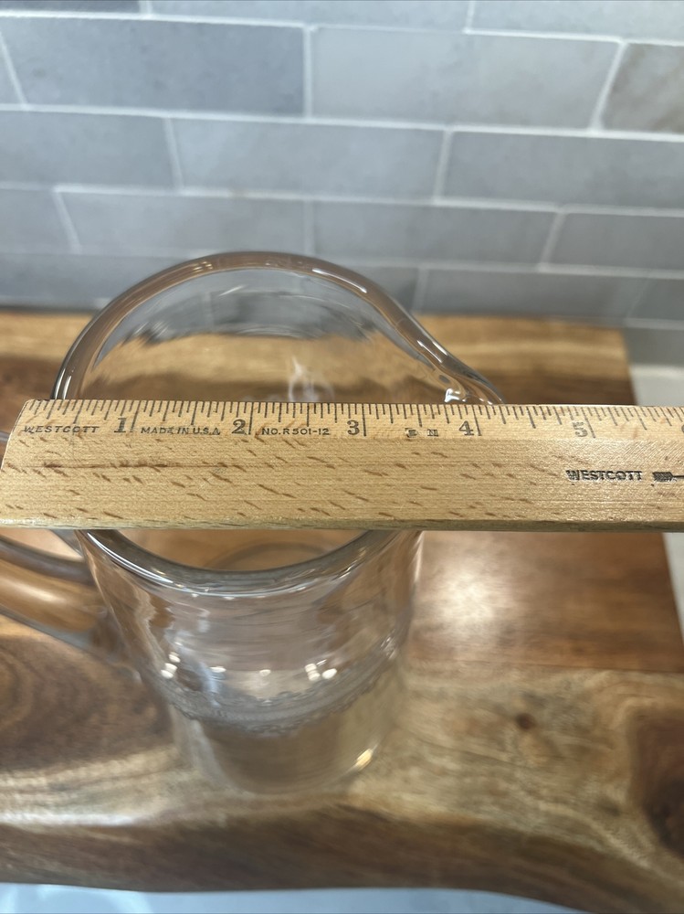 HAND BLOWN CRYSTAL ETCHED PITCHER 48oz OPEN LIP CRYSTAL APPLIED HANDLE