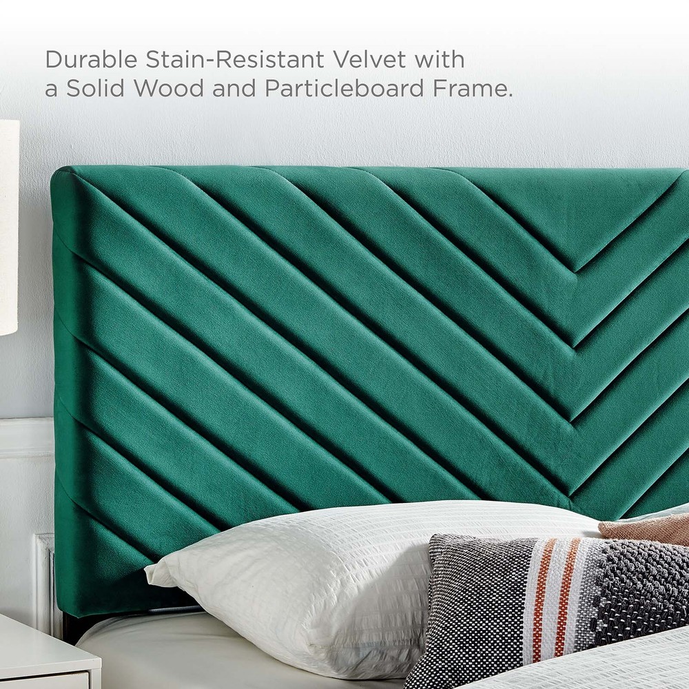 Modway Alyson Angular Channel Tufted Performance Velvet Twin Headboard in Teal