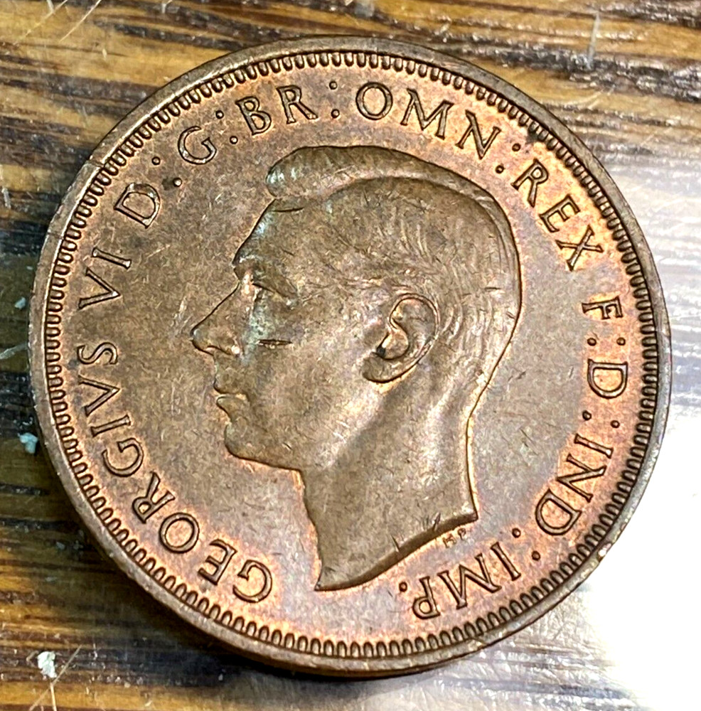 1944 Great Britain Ship Halfpenny Nice Original BU KM-844 CHRC