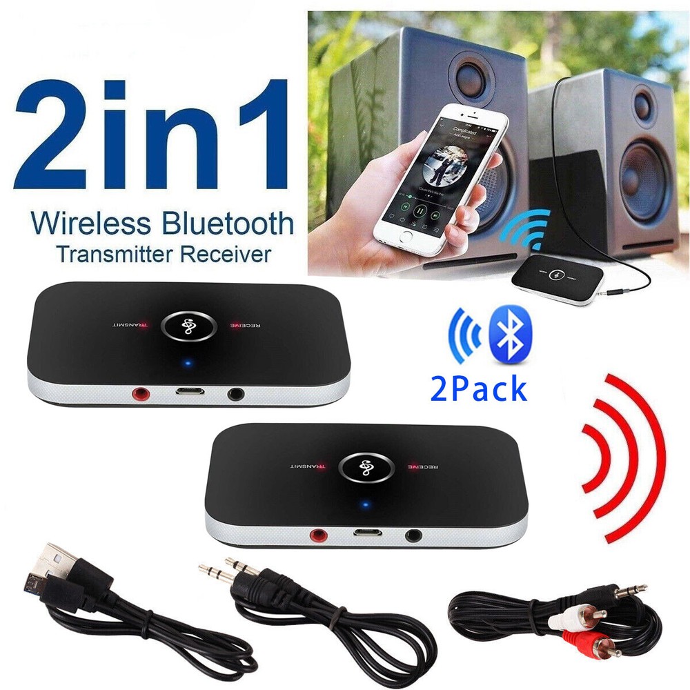 2 Long Range Bluetooth Transmitter Receiver For TV Home Car Stereo Audio Adapter