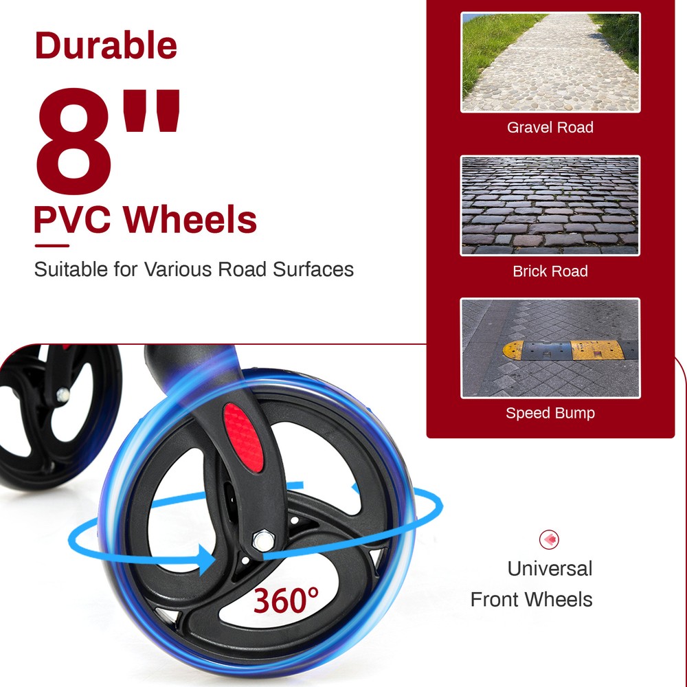 3-Wheel Rolling Walker Folding Rollator Walker w/ 8 inch Wheels