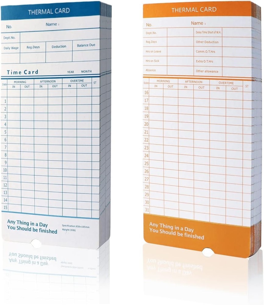 Thermal Time Cards Weekly Monthly 50 Pcs