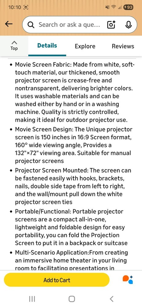 AAJK Foldable Projector Screen 150 inch, Washable