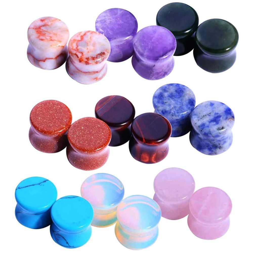 18PC Natural Stone Plugs Set - Ear Stretching Kit