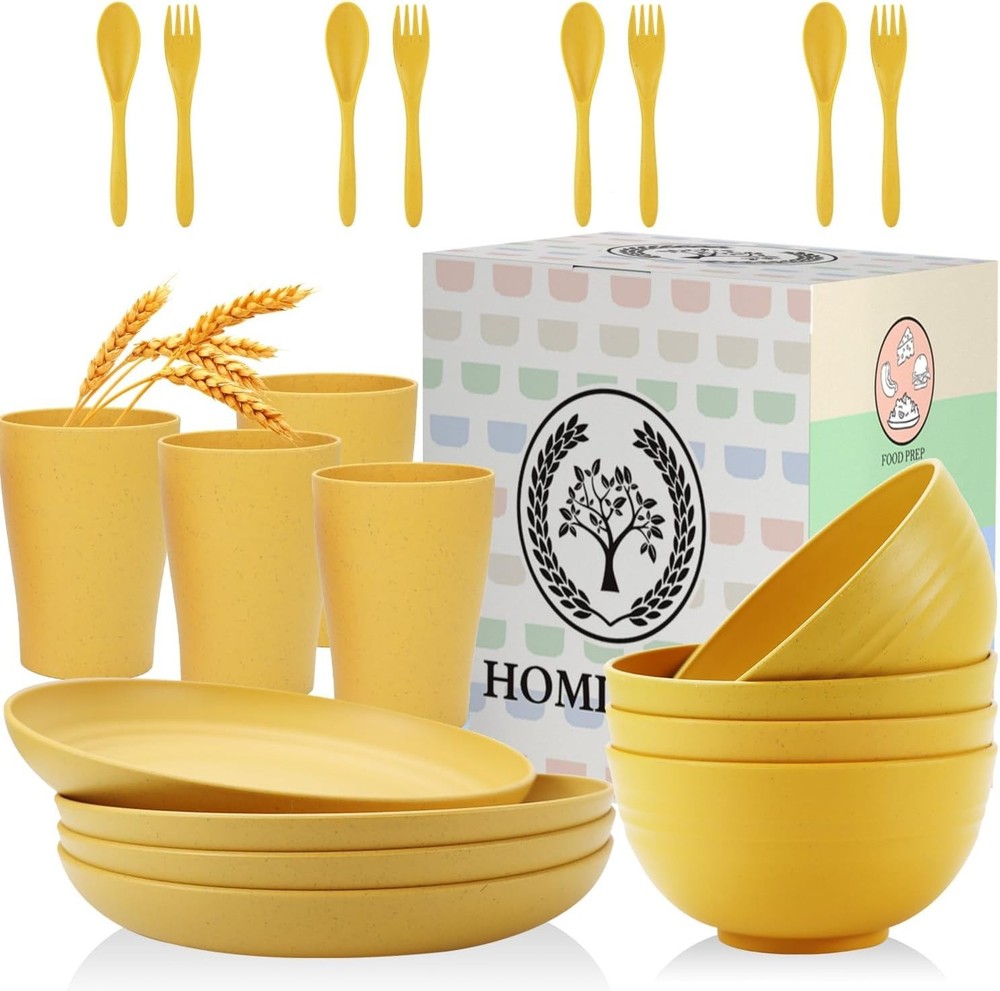 Wheat Straw Dinnerware Sets, 20pcs Unbreakable Microwave Dishwasher Safe Tablewa